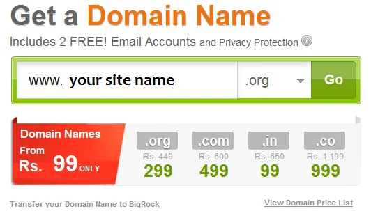 Purchasing a domain from BigRock Purchasing a domain from BigRock